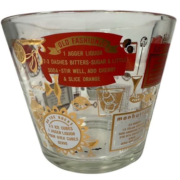 Vintage Jeannette Cocktail Ice Bucket 6” Barware Red & Gold Mid-Century Style - Picture 2 of 10